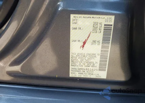 2015 Nissan Altima 2.5 Sl из США, поврежденный, VIN 1N4AL3AP0FN861625